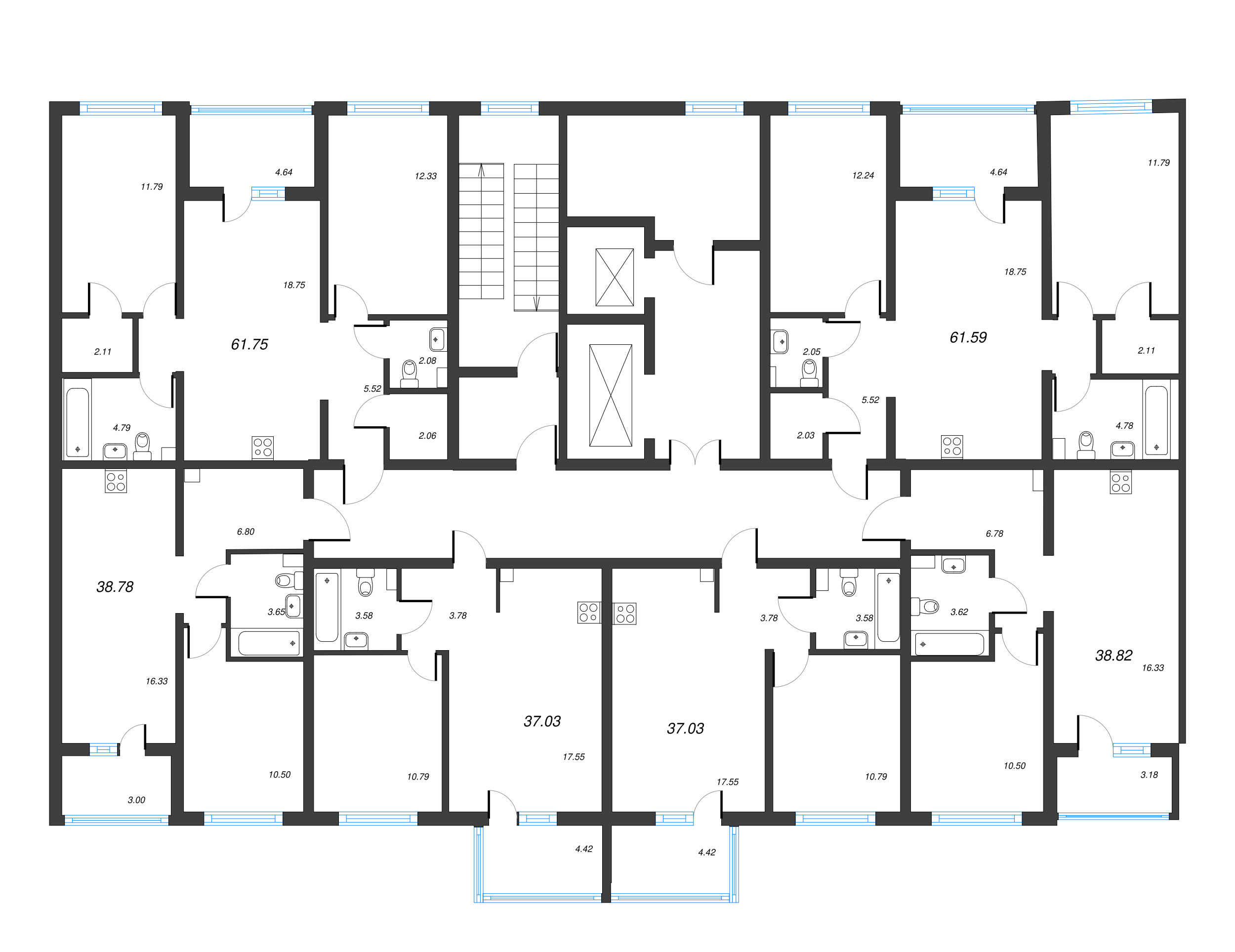 2-комнатная (Евро) квартира, 37.03 м² в ЖК "ЛесArt" - планировка этажа