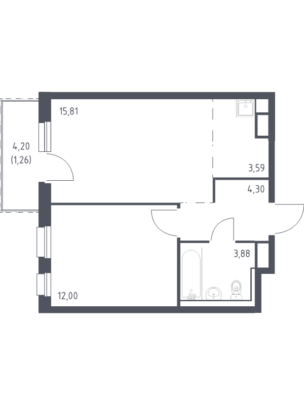 2-комнатная (Евро) квартира, 40.84 м² в ЖК "Новые Лаврики" - планировка, фото №1