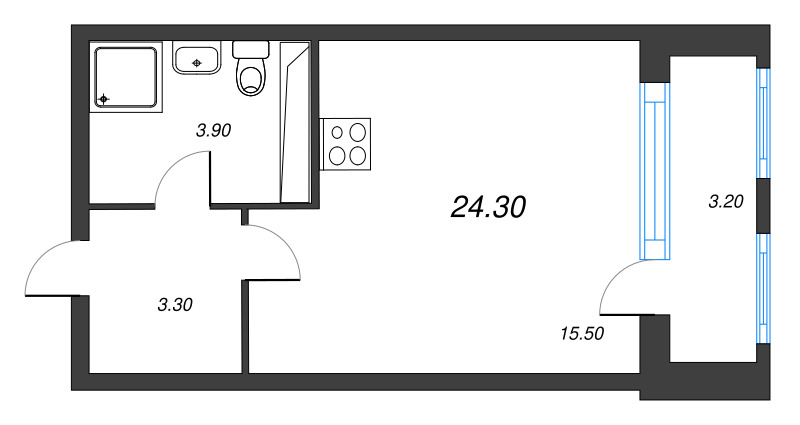Квартира-студия, 24.3 м² в ЖК "Тайм Сквер" - планировка, фото №1