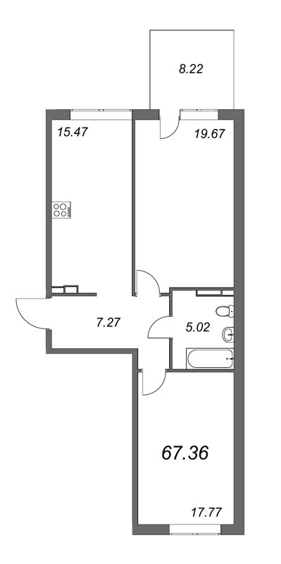 2-комнатная квартира, 68.4 м² в ЖК "Счастье 2.0" - планировка, фото №1