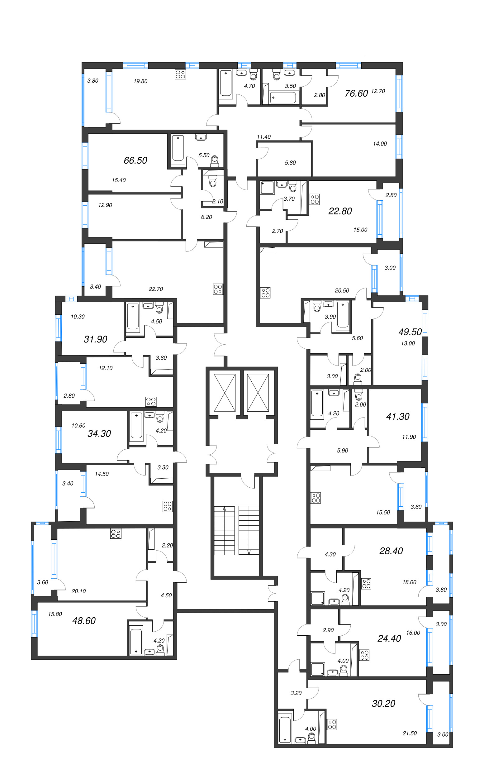 Квартира-студия, 24.4 м² в ЖК "Тайм Сквер" - планировка этажа