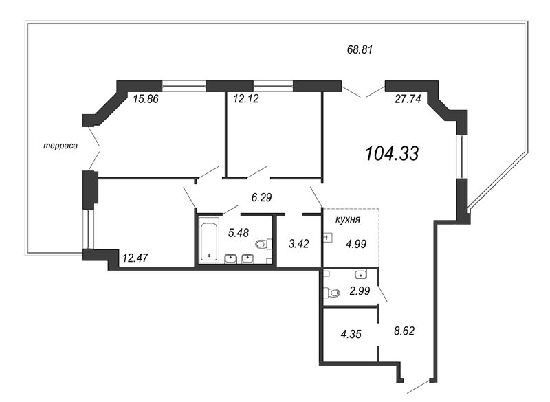 4-комнатная (Евро) квартира, 124.8 м² в ЖК "Alter" - планировка, фото №1