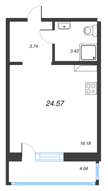 Квартира-студия, 24.57 м² в ЖК "ID Murino II" - планировка, фото №1