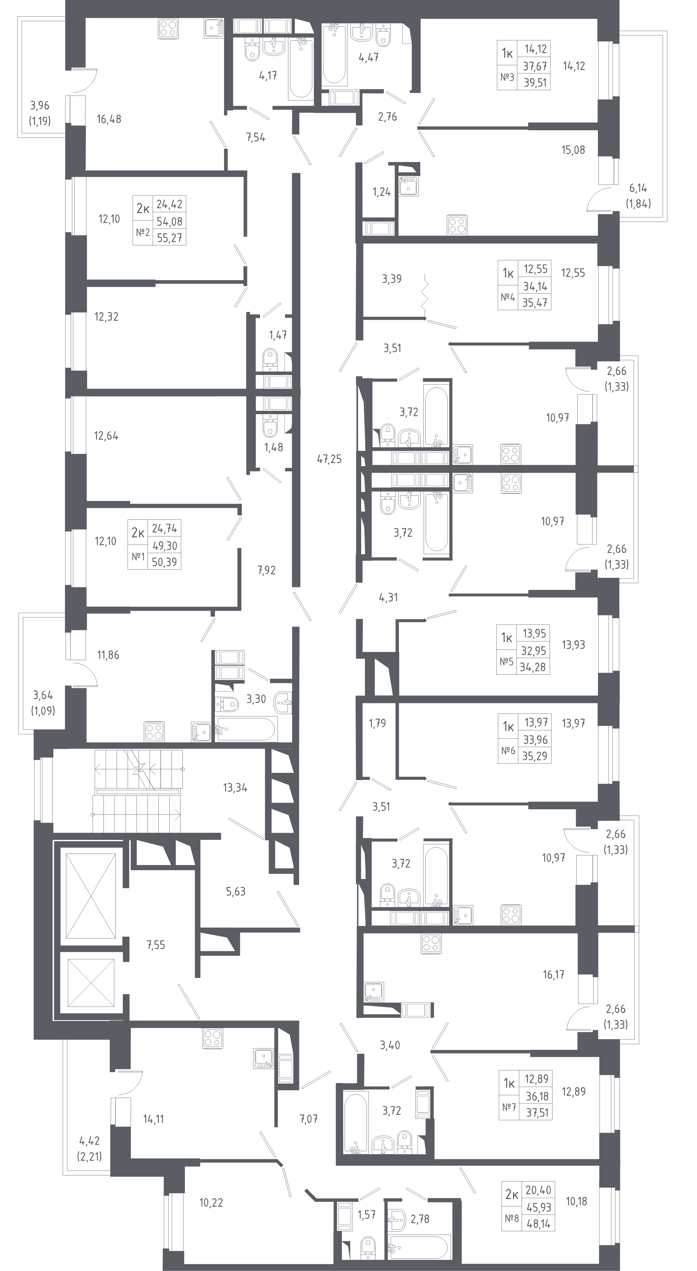 1-комнатная квартира, 34.28 м² в ЖК "Новое Колпино" - планировка этажа