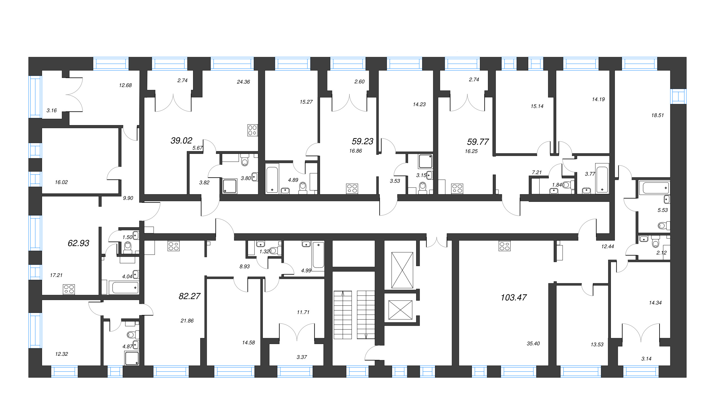 3-комнатная квартира, 103.47 м² в ЖК "Наука" - планировка этажа