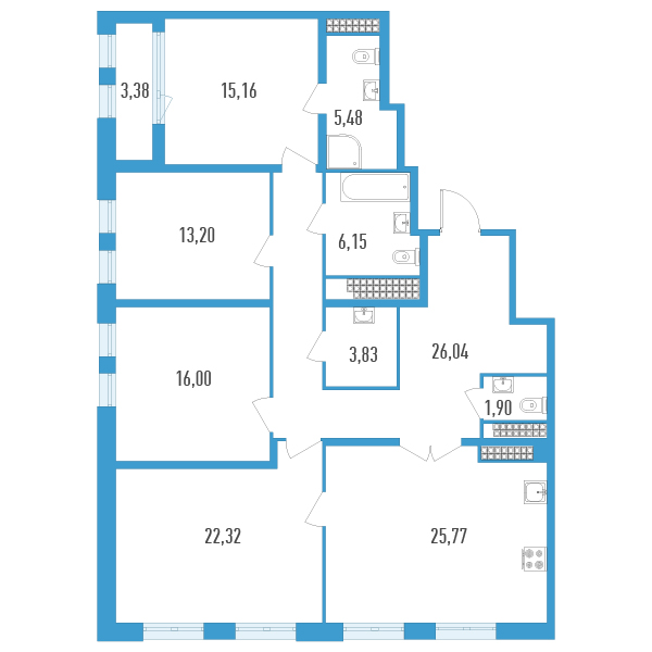 4-комнатная квартира, 137.54 м² в ЖК "Дефанс Премиум" - планировка, фото №1