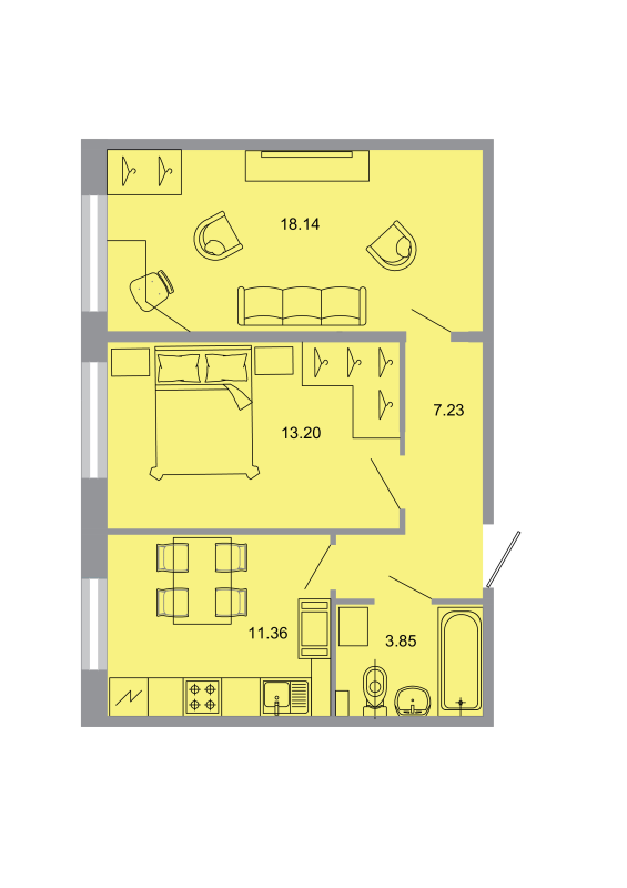 2-комнатная квартира, 52.8 м² в ЖК "Стороны света" - планировка, фото №1