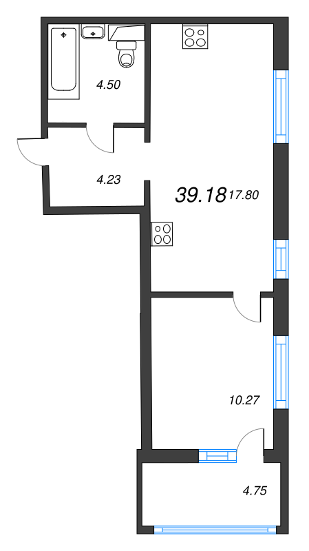 2-комнатная (Евро) квартира, 41.55 м² в ЖК "Jaanila Драйв" - планировка, фото №1