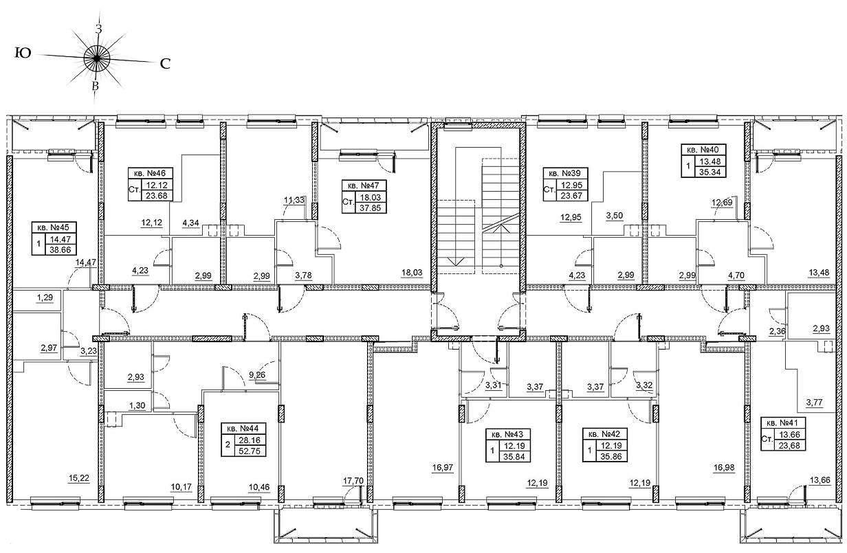 2-комнатная (Евро) квартира, 35.9 м² в ЖК "Верево Сити" - планировка этажа