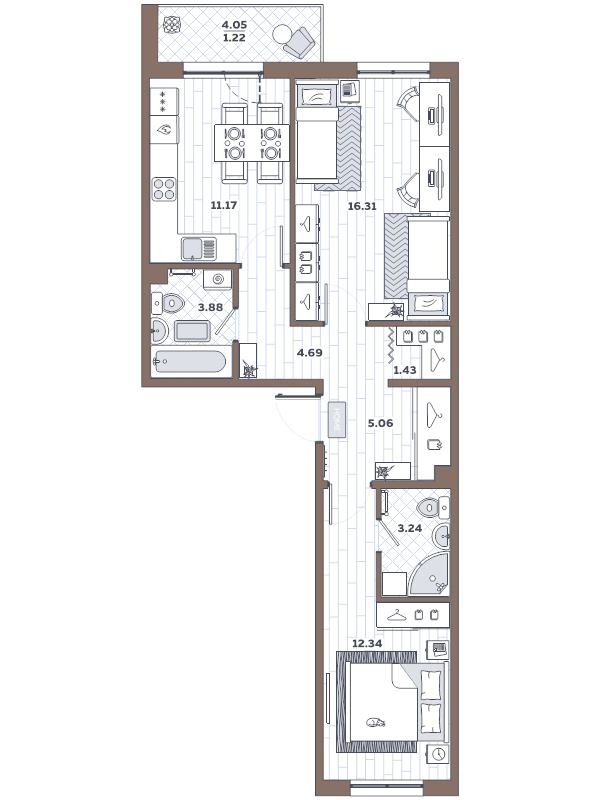 2-комнатная квартира, 59.34 м² в ЖК "Новое Горелово" - планировка, фото №1