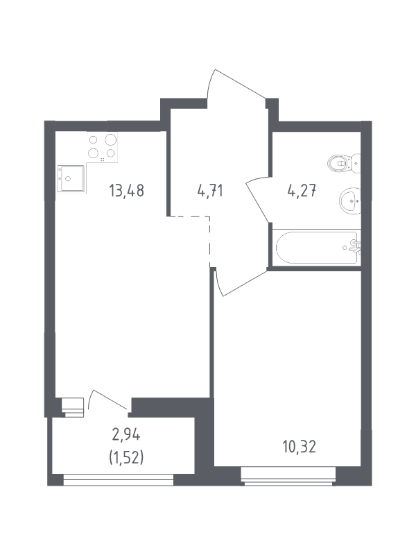 1-комнатная квартира, 34.3 м² в ЖК "Южная Нева" - планировка, фото №1