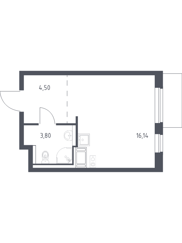 Квартира-студия, 24.44 м² в ЖК "Квартал Торики" - планировка, фото №1