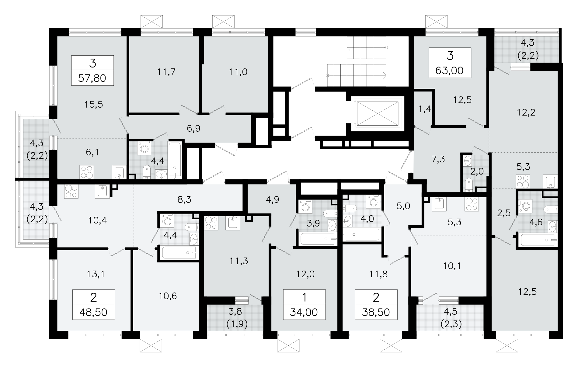 2-комнатная (Евро) квартира, 38.5 м² в ЖК "А101 Всеволожск" - планировка этажа