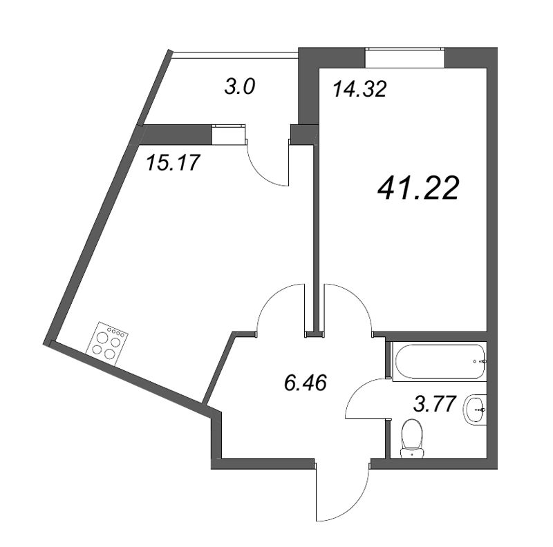 2-комнатная (Евро) квартира, 40.7 м² в ЖК "Аквилон Zalive" - планировка, фото №1