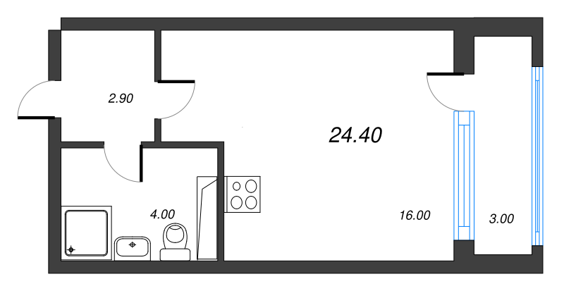 Квартира-студия, 24.4 м² в ЖК "Тайм Сквер" - планировка, фото №1