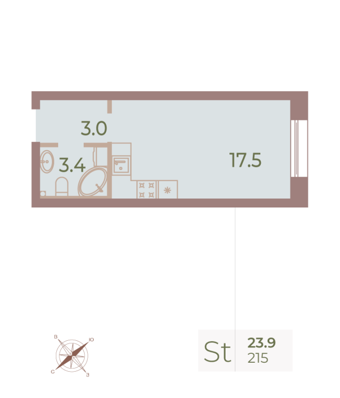 Квартира-студия, 23.8 м² в ЖК "Neva Haus" - планировка, фото №1