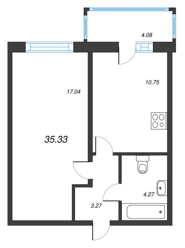 1-комнатная квартира, 35.33 м² в ЖК "Полис ЛАВрики" - планировка, фото №1