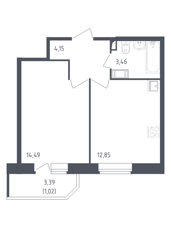 1-комнатная квартира, 35.97 м² в ЖК "Живи! В Рыбацком" - планировка, фото №1