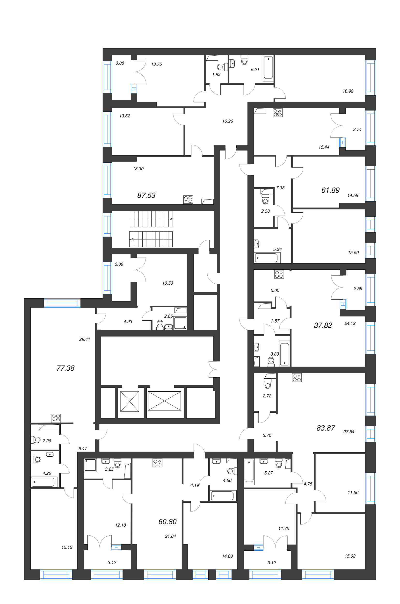 2-комнатная квартира, 60.8 м² в ЖК "Наука" - планировка этажа