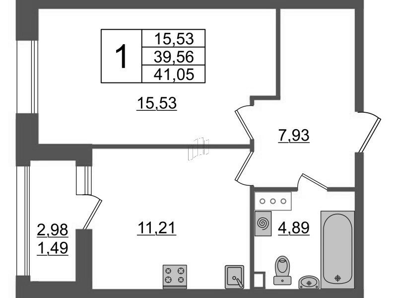 1-комнатная квартира, 41.05 м² в ЖК "Аквилон Leaves" - планировка, фото №1