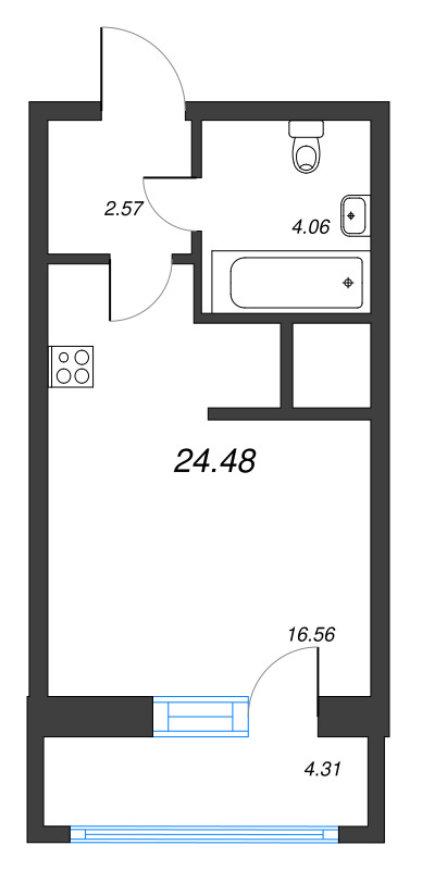 Квартира-студия, 24.48 м² в ЖК "Искра-Сити" - планировка, фото №1