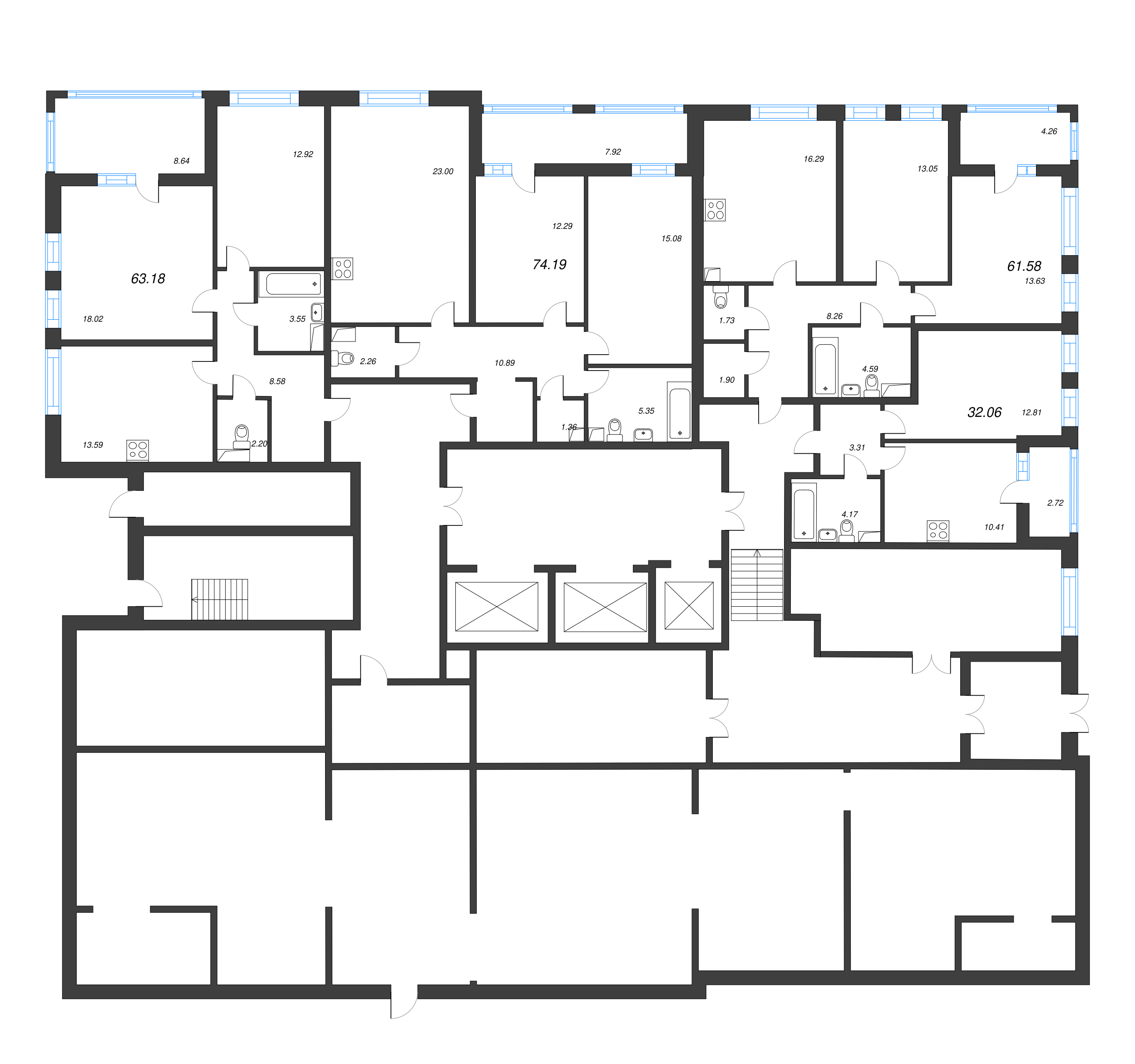 2-комнатная квартира, 63.18 м² в ЖК "Cube" - планировка этажа