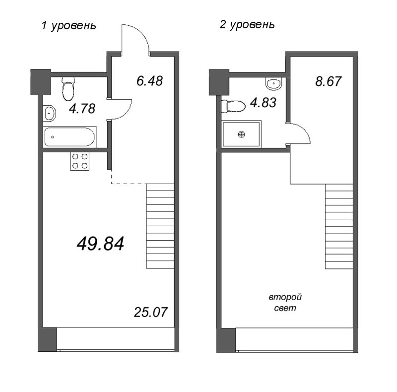 2-комнатная (Евро) квартира, 49.84 м² в ЖК "Avant" - планировка, фото №1