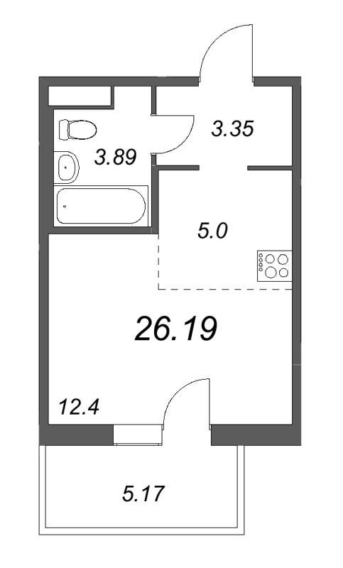 Квартира-студия, 26.29 м² - планировка, фото №1