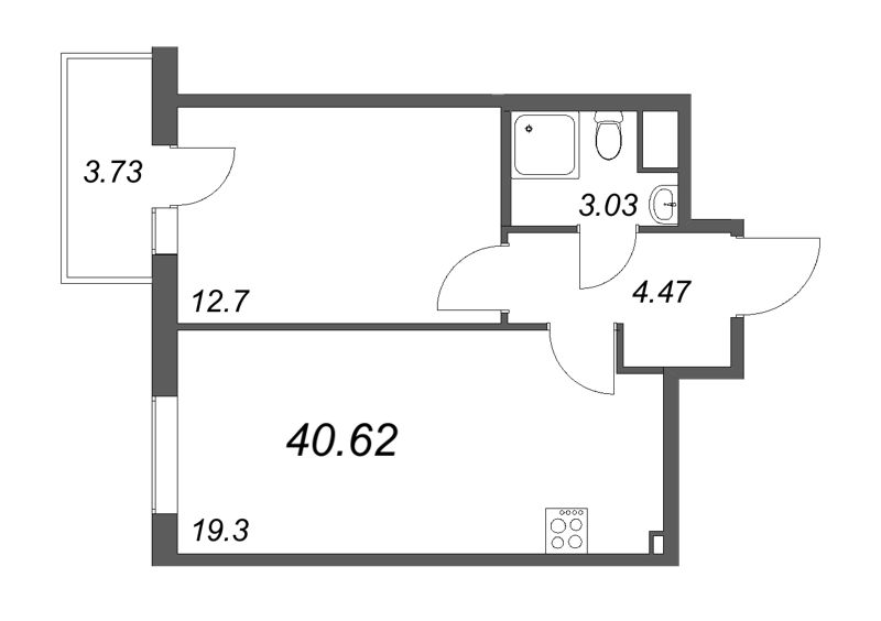 1-комнатная квартира, 40.6 м² в ЖК "Новоорловский" - планировка, фото №1