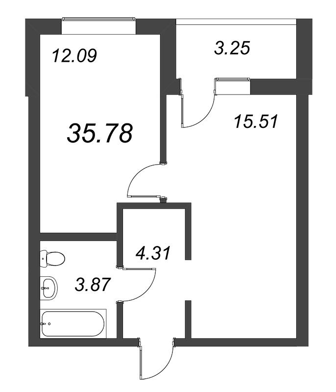 2-комнатная (Евро) квартира, 35.78 м² в ЖК "Северный" - планировка, фото №1