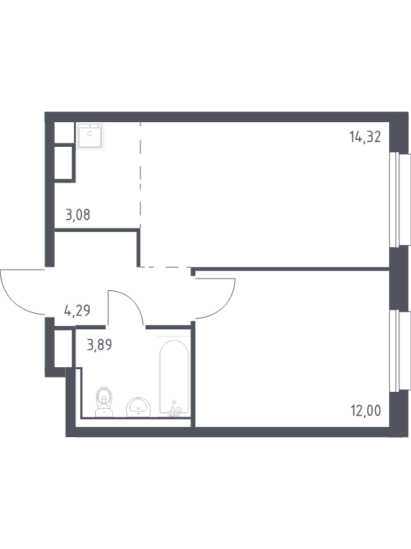 2-комнатная (Евро) квартира, 37.58 м² в ЖК "Новые Лаврики" - планировка, фото №1