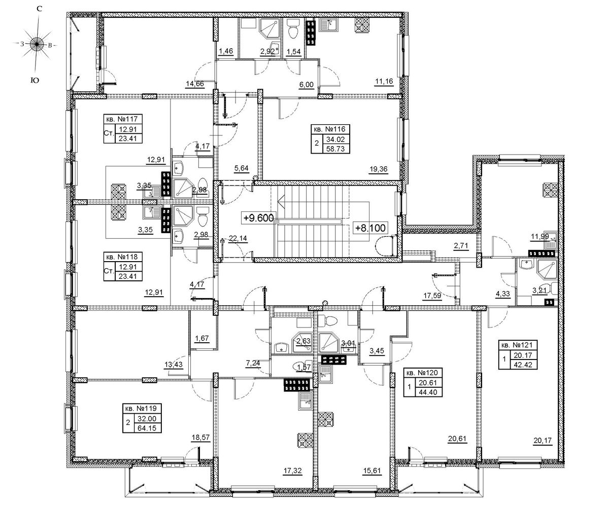 Квартира-студия, 23.6 м² в ЖК "Верево Сити" - планировка этажа