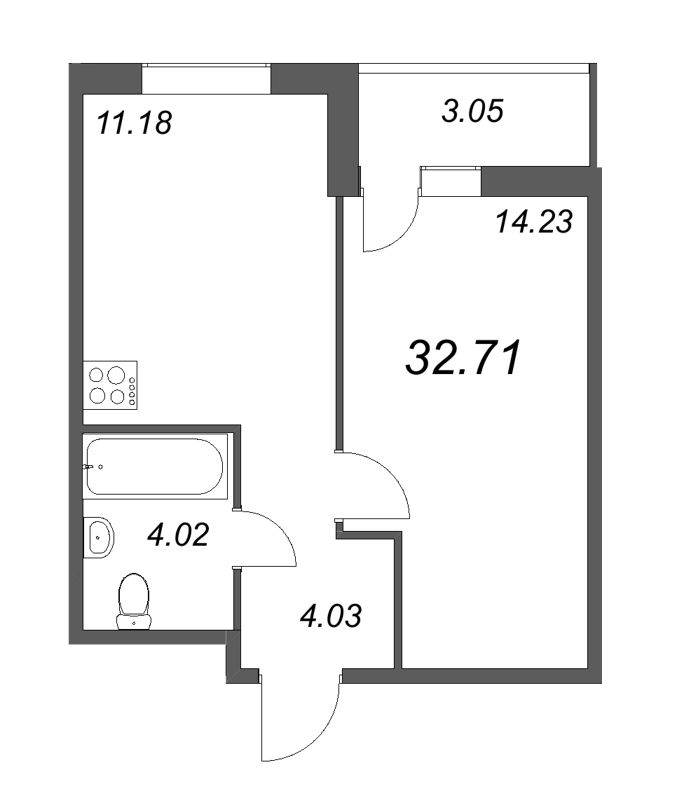 1-комнатная квартира, 32.71 м² в ЖК "Новые горизонты" - планировка, фото №1