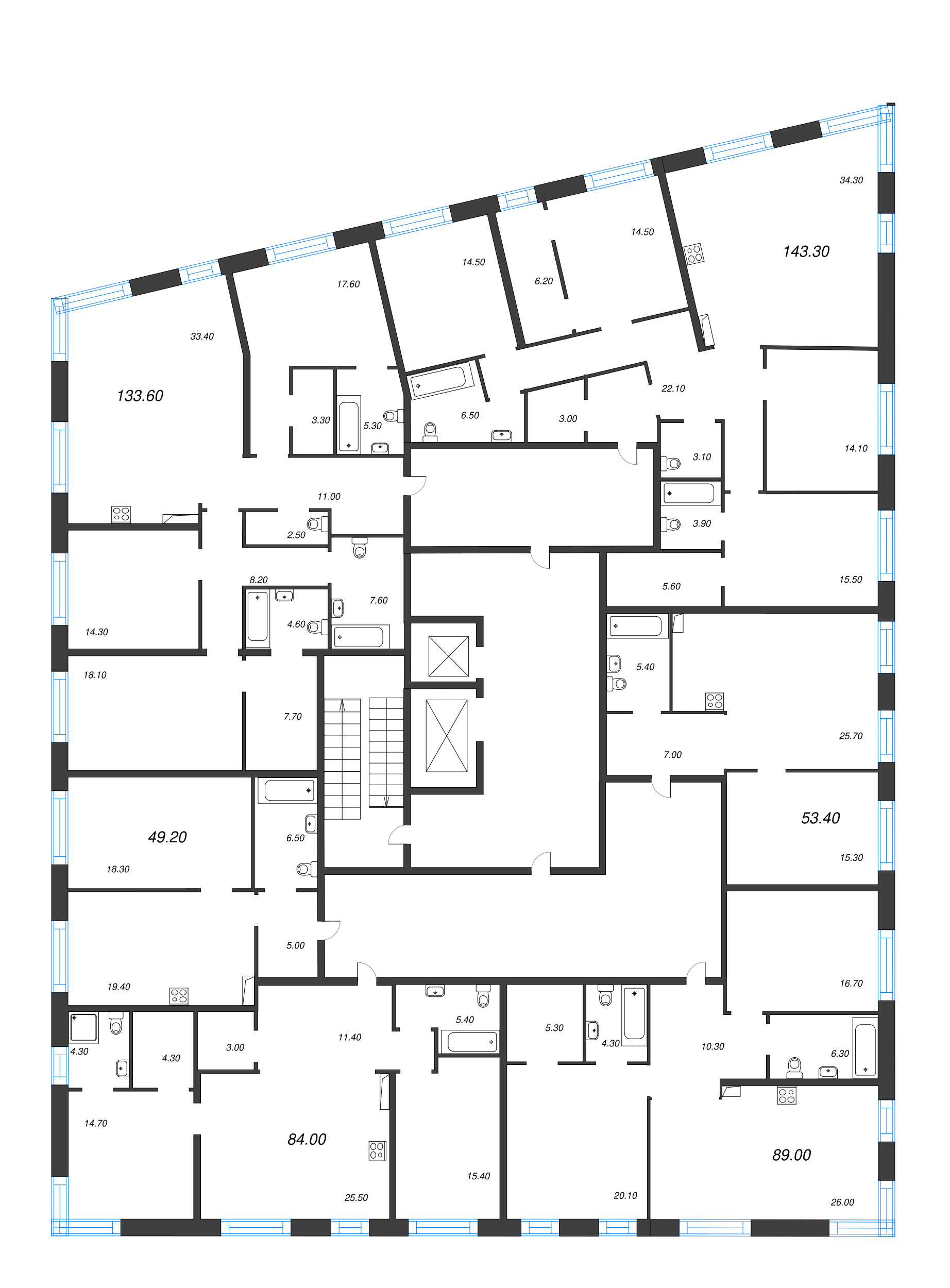 2-комнатная (Евро) квартира, 53.4 м² в ЖК "ЛДМ" - планировка этажа