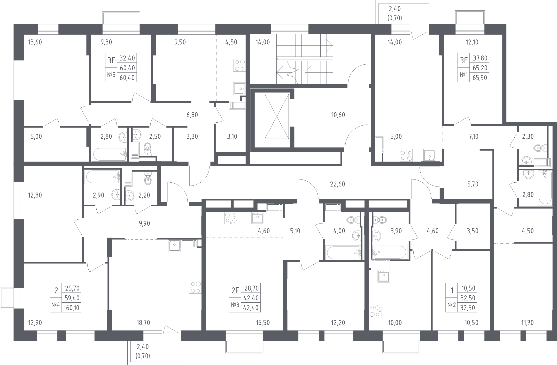 2-комнатная квартира, 60.4 м² в ЖК "Курортный Квартал" - планировка этажа