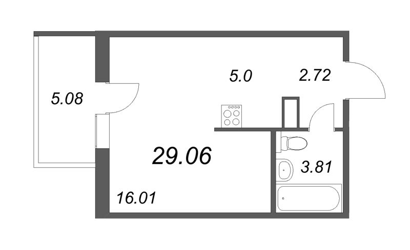 Квартира-студия, 29.16 м² в ЖК "IQ Гатчина" - планировка, фото №1