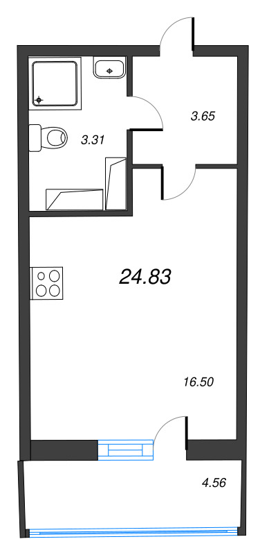 Квартира-студия, 24.83 м² в ЖК "Дом Левитан" - планировка, фото №1
