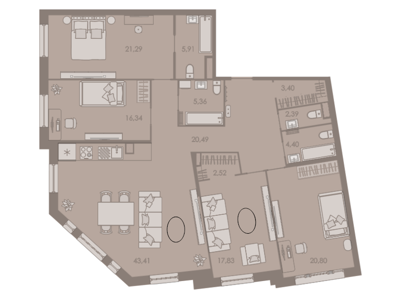 5-комнатная (Евро) квартира, 163.1 м² в ЖК "Северная корона" - планировка, фото №1