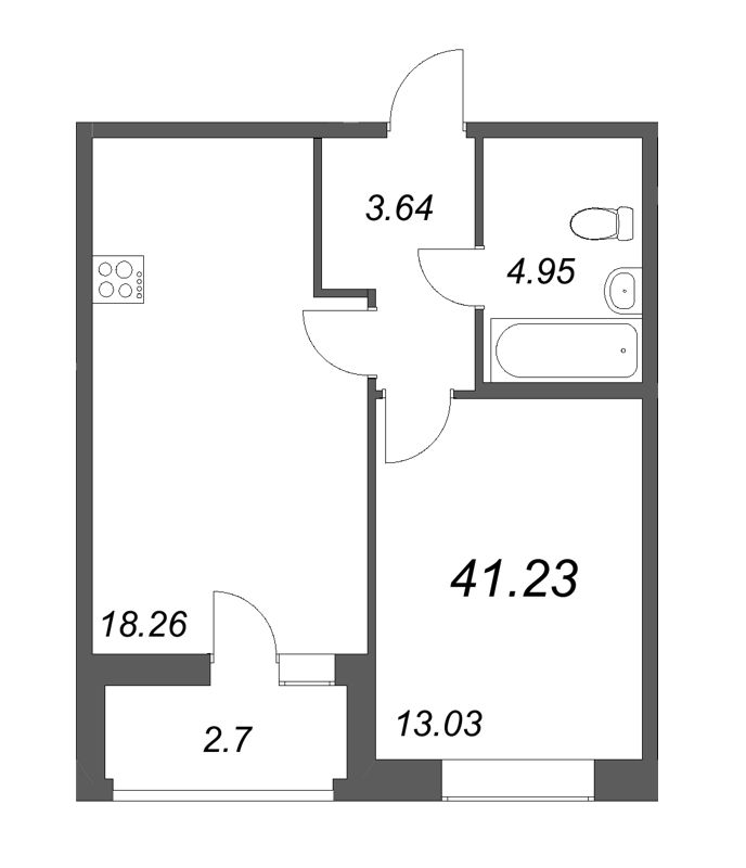 2-комнатная (Евро) квартира, 41.23 м² в ЖК "Аквилон Leaves" - планировка, фото №1