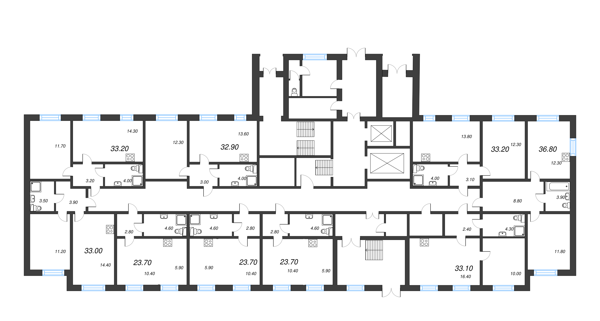 2-комнатная (Евро) квартира, 33.1 м² - планировка этажа