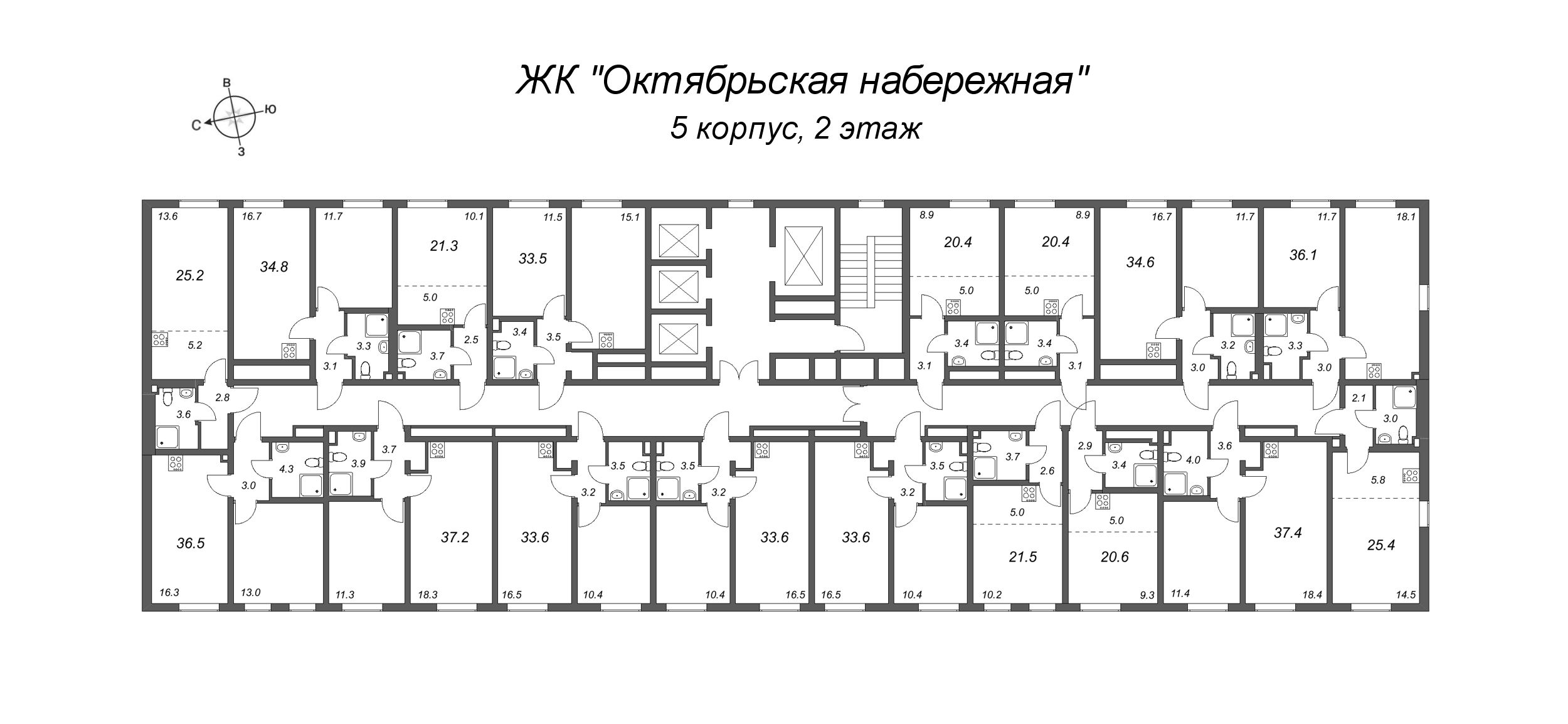 Квартира-студия, 21.3 м² в ЖК "Октябрьская набережная" - планировка этажа