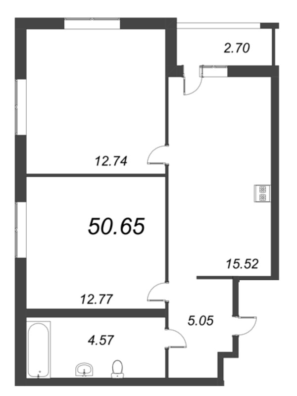 3-комнатная (Евро) квартира, 50.65 м² в ЖК "Parkolovo" - планировка, фото №1