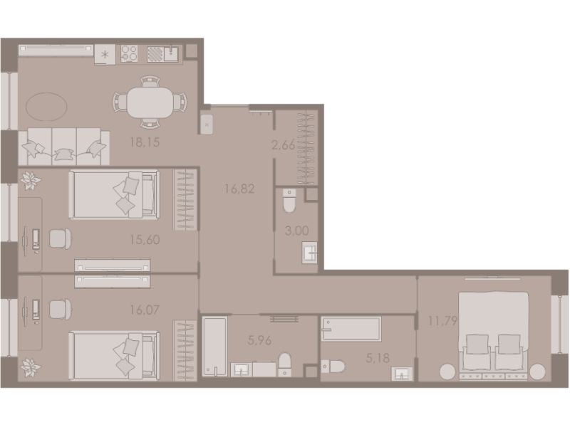 4-комнатная (Евро) квартира, 95.5 м² в ЖК "Северная корона" - планировка, фото №1