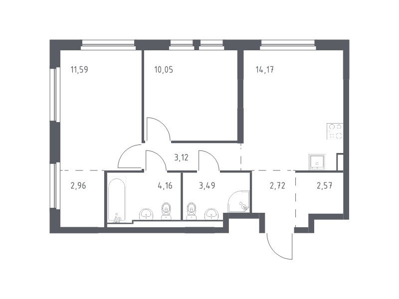 2-комнатная квартира, 54.83 м² в ЖК "Невская Долина" - планировка, фото №1