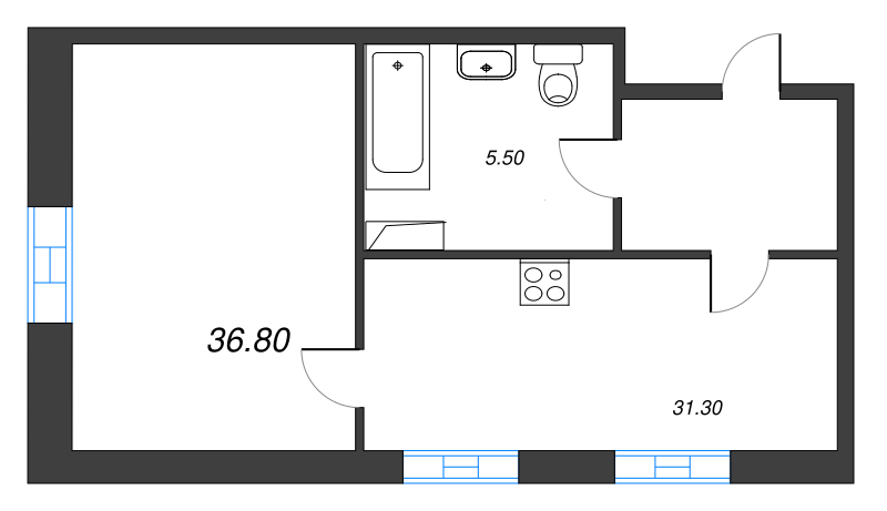 2-комнатная (Евро) квартира, 36.7 м² в ЖК "VIDI" - планировка, фото №1