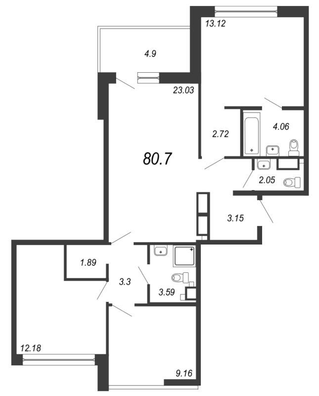 4-комнатная (Евро) квартира, 83.2 м² в ЖК "Белый остров" - планировка, фото №1