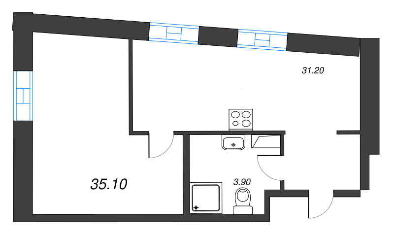 1-комнатная квартира, 34.5 м² в ЖК "VIDI" - планировка, фото №1
