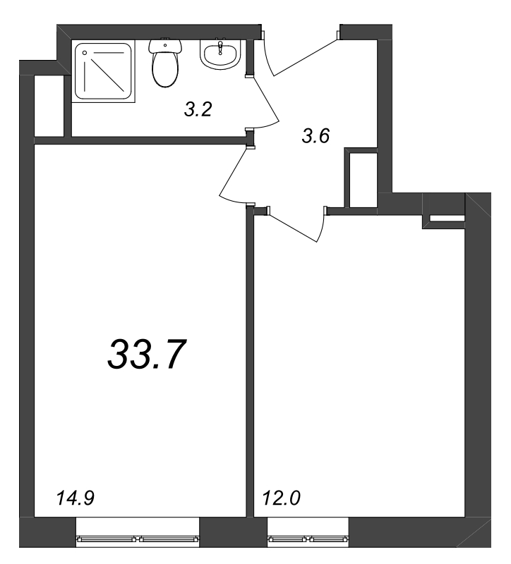 1-комнатная квартира, 33.2 м² в ЖК "Zoom на Неве" - планировка, фото №1