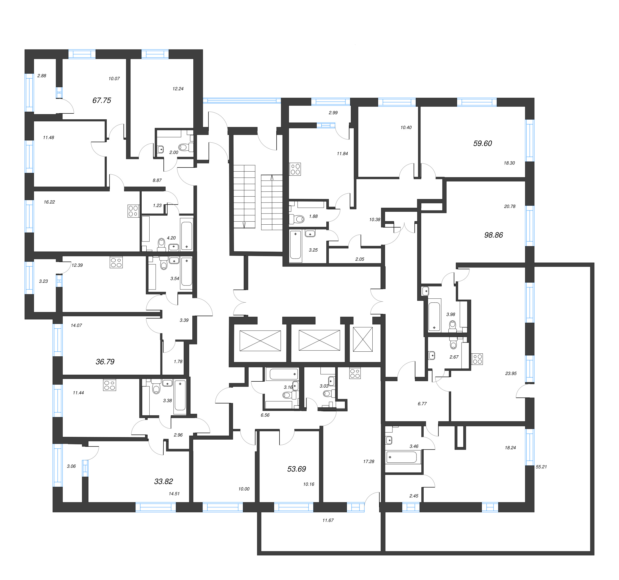 3-комнатная (Евро) квартира, 98.86 м² в ЖК "БелАрт" - планировка этажа