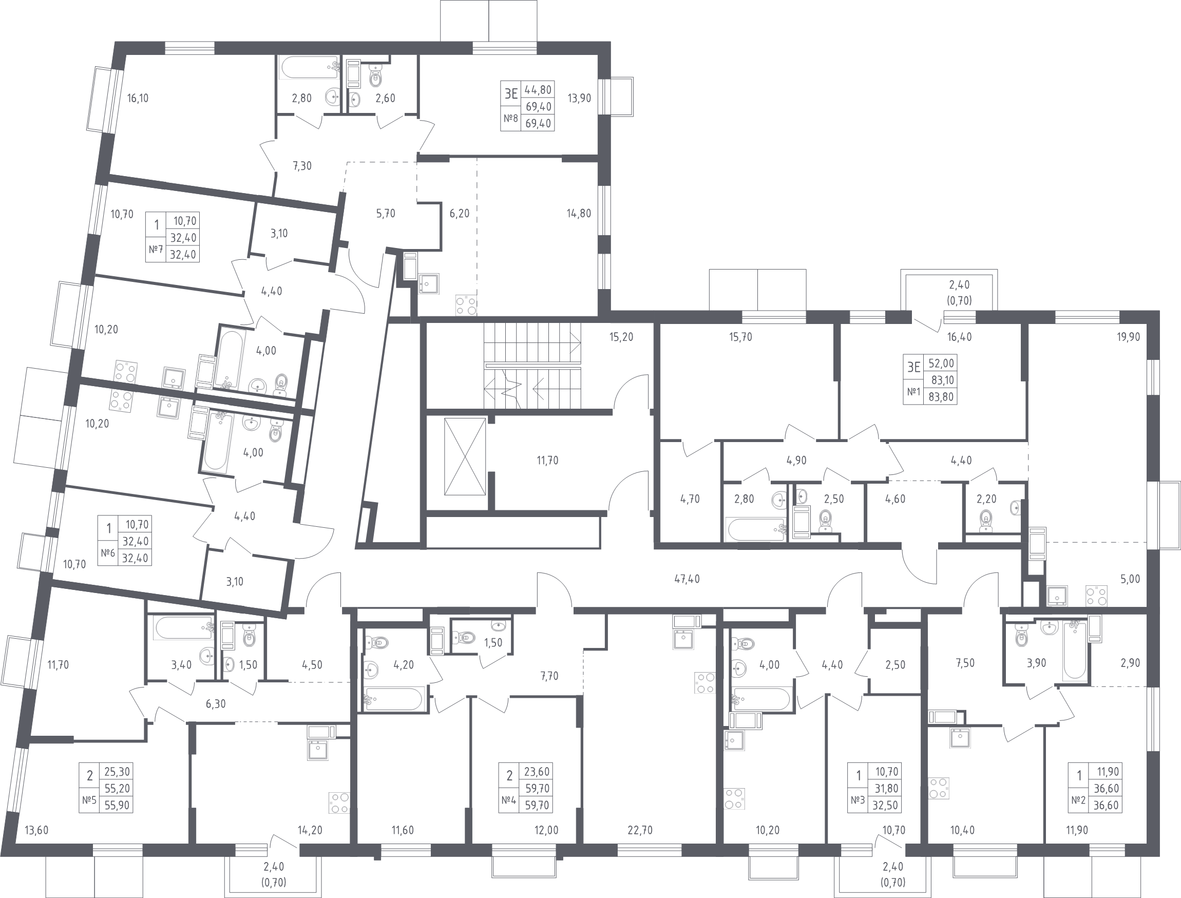 1-комнатная квартира, 36.6 м² в ЖК "Курортный Квартал" - планировка этажа